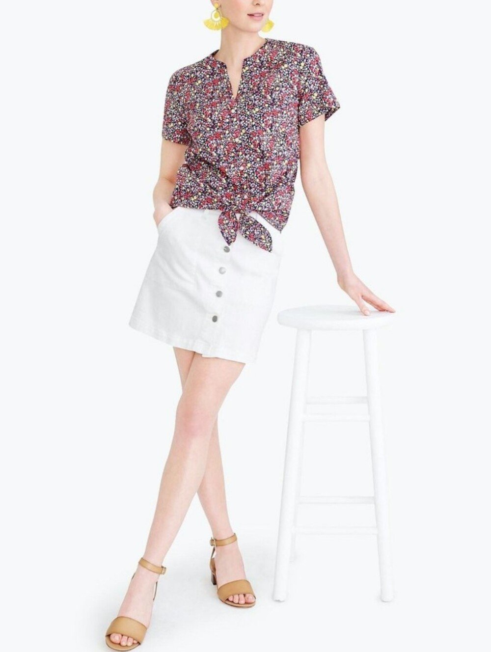 J. Crew Navy Poppy Tie-Front Short Sleeve Top Sz S